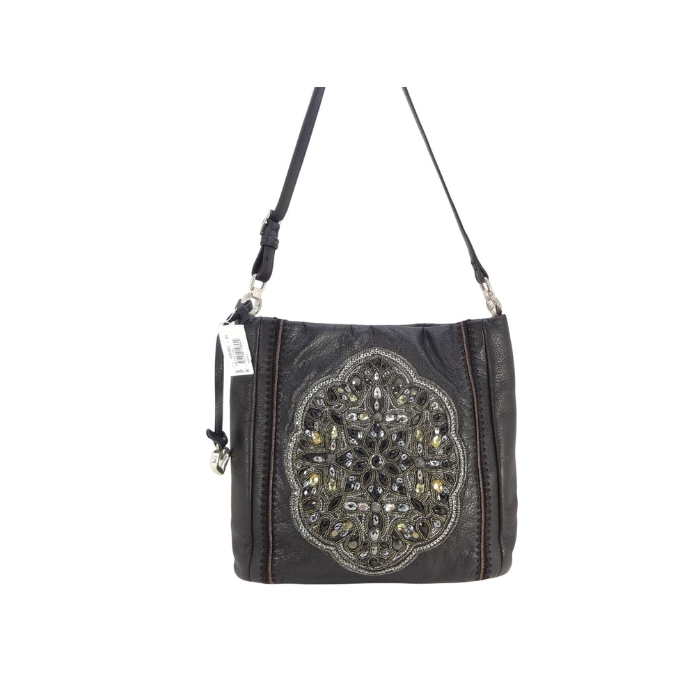 Brighton Anjulina Shoulder Bag Black NEW Pebble Leather Crystal Bead